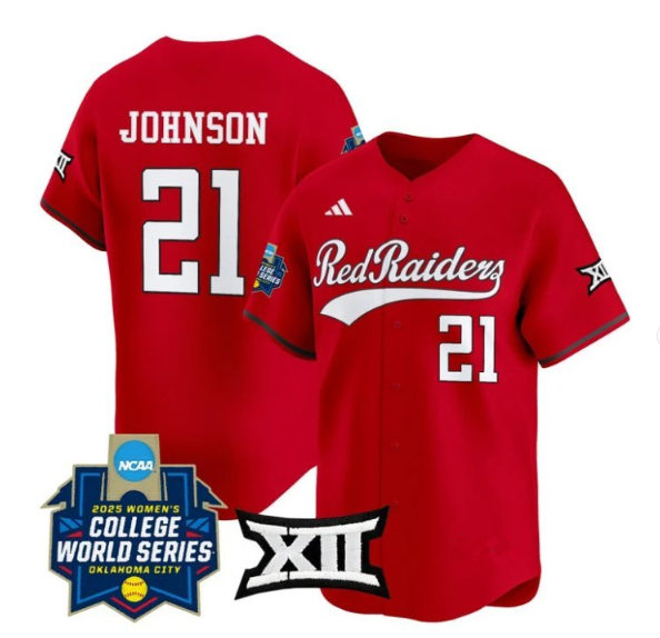 Men's Texas Tech Red Raiders #21 Alana Johnson Red 2025 World Series Stitched Jersey